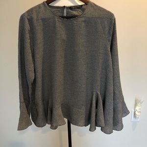 Black White Ruffled Long Sleeve Shirt